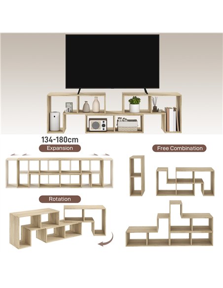 HOMCOM Three-Block Modular TV Stand - Grey Wood-Effect