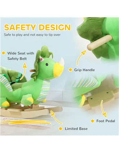AIYAPLAY Baby Rocking Dinosaur with Animal Sounds, Safety Belt, Wooden Base, for Toddlers 18-36 Months, Green