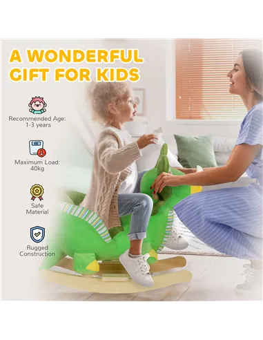 AIYAPLAY Baby Rocking Dinosaur with Animal Sounds, Safety Belt, Wooden Base, for Toddlers 18-36 Months, Green