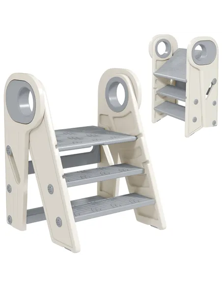 AIYAPLAY Foldable and Adjustable Kids Step Stool with Handle, Non-Slip, Grey