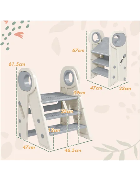 AIYAPLAY Foldable and Adjustable Kids Step Stool with Handle, Non-Slip, Grey