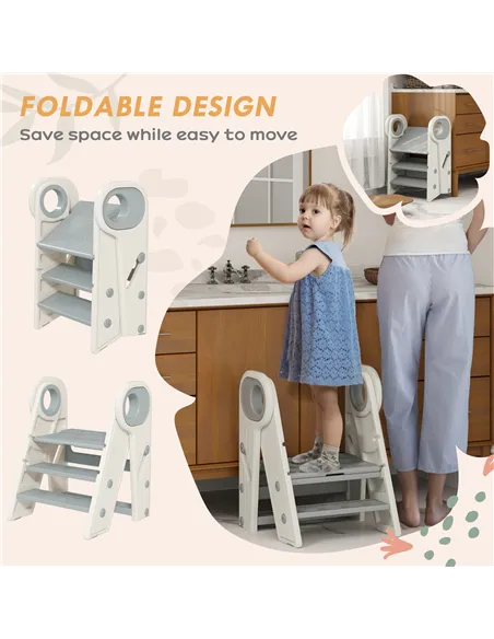 AIYAPLAY Foldable and Adjustable Kids Step Stool with Handle, Non-Slip, Grey