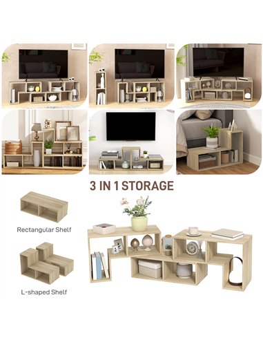 HOMCOM Three-Block Modular TV Stand - Grey Wood-Effect