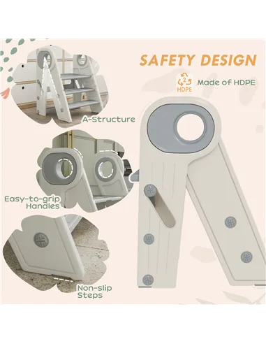 AIYAPLAY Foldable and Adjustable Kids Step Stool with Handle, Non-Slip, Grey