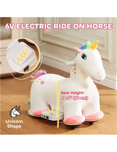 AIYAPLAY 6V Electric Ride on Unicorn, Battery Powered Kids Ride on Animal Toy with Music, Forward Control, for Ages 18-36 Months