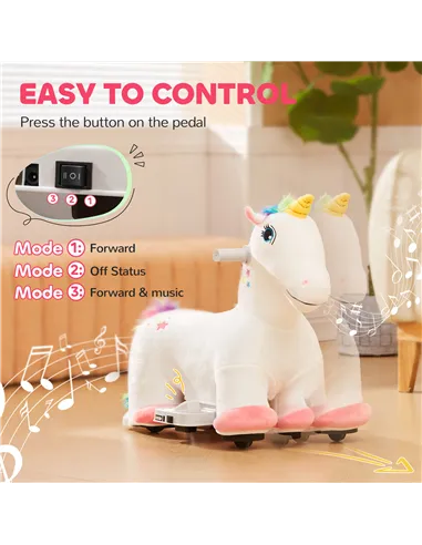 AIYAPLAY 6V Electric Ride on Unicorn, Battery Powered Kids Ride on Animal Toy with Music, Forward Control, for Ages 18-36 Months