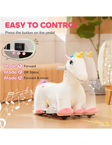 AIYAPLAY 6V Electric Ride on Unicorn, Battery Powered Kids Ride on Animal Toy with Music, Forward Control, for Ages 18-36 Months