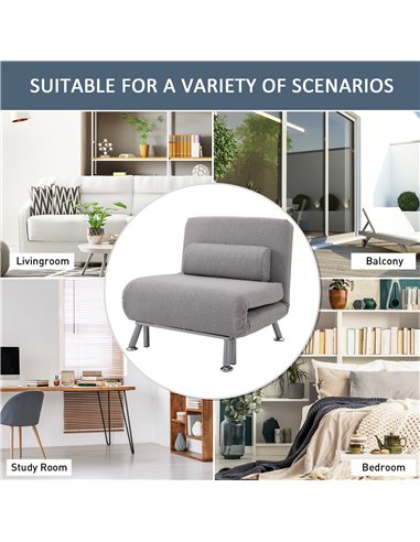 HOMCOM Adjustable Back Futon Sofa Chair - Grey