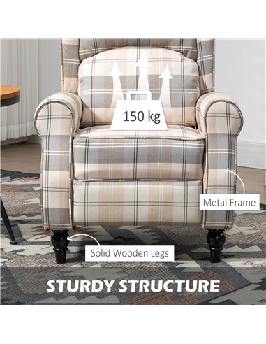 HOMCOM Wingback Recliner Armchair for Living Room, Pushback Reclining Chair with Round Armrests, Footrest and Rubber Wood Legs, 