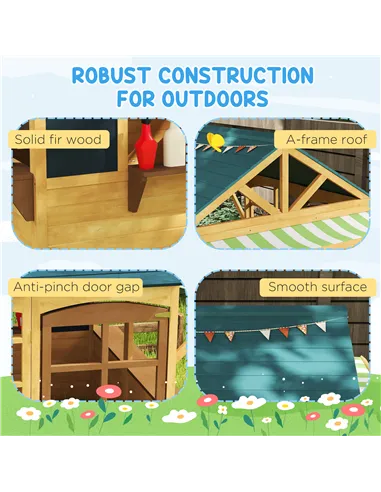 AIYAPLAY Wooden Playhouse for Kids, Foldable Wendy House with Windows, Working Door, Service Stations, Rain Covers, Brown