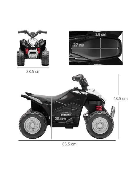 AIYAPLAY Honda Licensed Kids Electric Quad Bike, 6V ATV Ride On for Ages 1.5-3 Years, Black