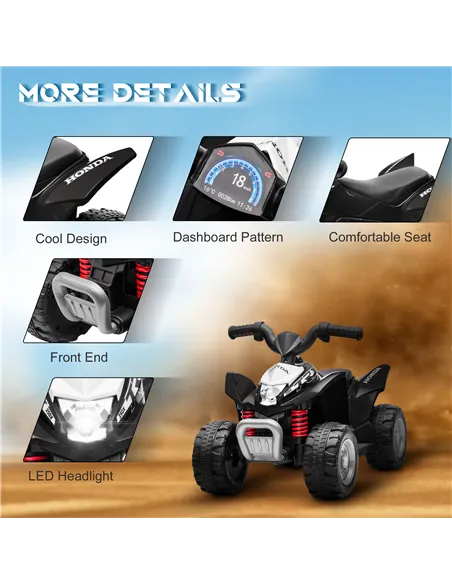 AIYAPLAY Honda Licensed Kids Electric Quad Bike, 6V ATV Ride On for Ages 1.5-3 Years, Black