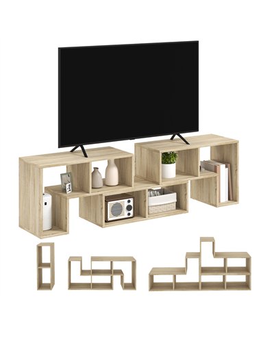 HOMCOM Three-Block Modular TV Stand - Grey Wood-Effect