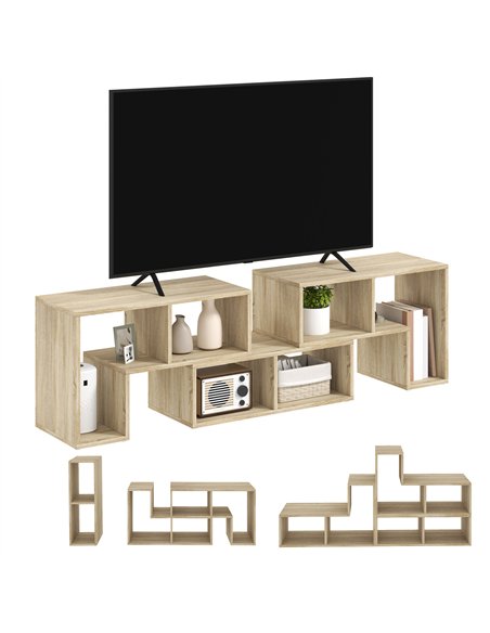 HOMCOM Three-Block Modular TV Stand - Grey Wood-Effect