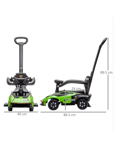 AIYAPLAY Kids 2-In-1 Lamborghini Ride-On and Stroller, with Horn - Green