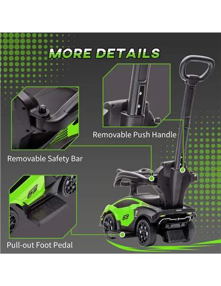 AIYAPLAY Kids 2-In-1 Lamborghini Ride-On and Stroller, with Horn - Green