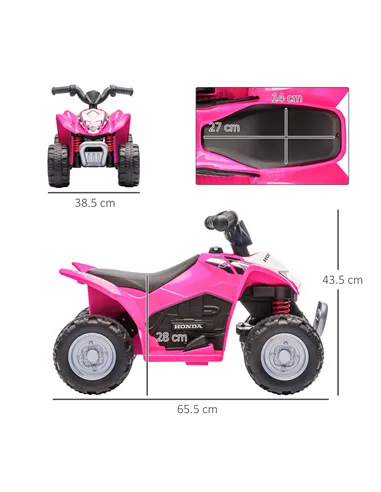 AIYAPLAY Honda Licensed Kids Electric Quad Bike, 6V ATV Ride On for Ages 1.5-3 Years, Pink