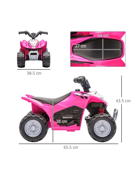AIYAPLAY Honda Licensed Kids Electric Quad Bike, 6V ATV Ride On for Ages 1.5-3 Years, Pink