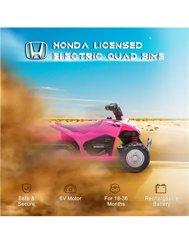 AIYAPLAY Honda Licensed Kids Electric Quad Bike, 6V ATV Ride On for Ages 1.5-3 Years, Pink