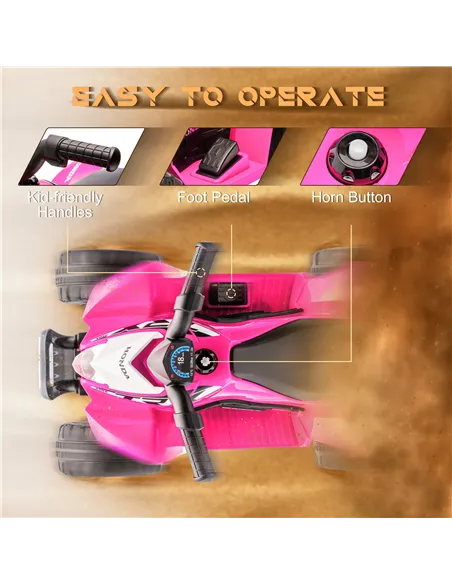 AIYAPLAY Honda Licensed Kids Electric Quad Bike, 6V ATV Ride On for Ages 1.5-3 Years, Pink