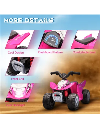 AIYAPLAY Honda Licensed Kids Electric Quad Bike, 6V ATV Ride On for Ages 1.5-3 Years, Pink