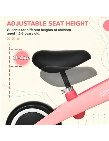 AIYAPLAY Baby Balance Bike, with Adjustable Seat, for 1.5-3 Years - Pink