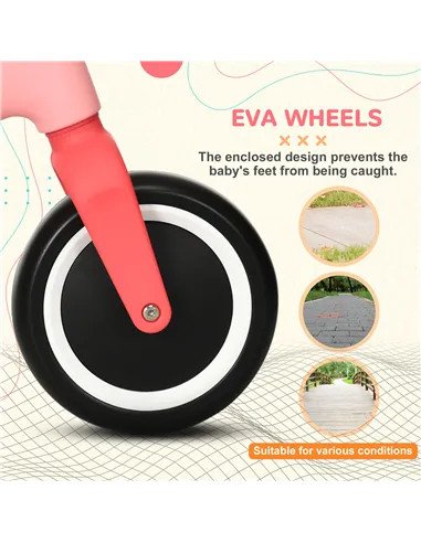 AIYAPLAY Baby Balance Bike, with Adjustable Seat, for 1.5-3 Years - Pink