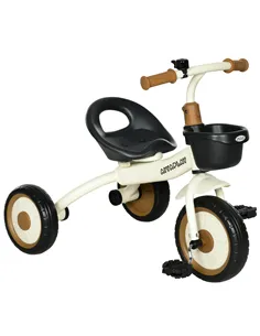 AIYAPLAY Kids Trike, Tricycle, with Adjustable Seat, Basket, Bell, for Ages 2-5 Years - White