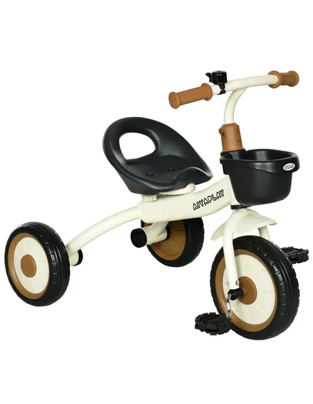 AIYAPLAY Kids Trike, Tricycle, with Adjustable Seat, Basket, Bell, for Ages 2-5 Years - White