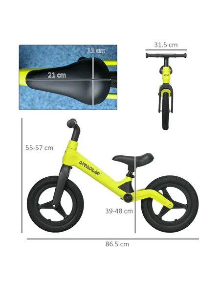 AIYAPLAY Balance Bike with Adjustable Seat and Handlebar, PU Wheels, No Pedal, for Ages 30-60 Months - Green