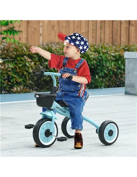 AIYAPLAY Kids Trike, Tricycle, with Adjustable Seat, Basket, Bell, for Ages 2-5 Years - Blue