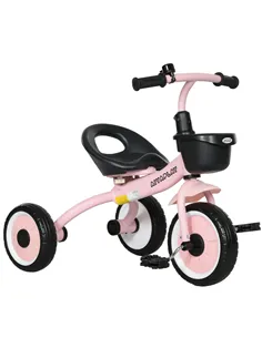 AIYAPLAY Kids Trike, Tricycle, with Adjustable Seat, Basket, Bell, for Ages 2-5 Years - Pink