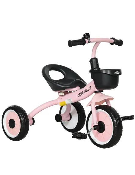 AIYAPLAY Kids Trike, Tricycle, with Adjustable Seat, Basket, Bell, for Ages 2-5 Years - Pink