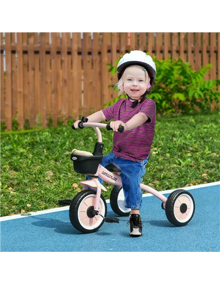 AIYAPLAY Kids Trike, Tricycle, with Adjustable Seat, Basket, Bell, for Ages 2-5 Years - Pink