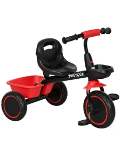 AIYAPLAY Kids Trike for 2-5 Years with Adjustable Seat, Pedal, Baskets, Red