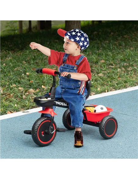 AIYAPLAY Kids Trike for 2-5 Years with Adjustable Seat, Pedal, Baskets, Red