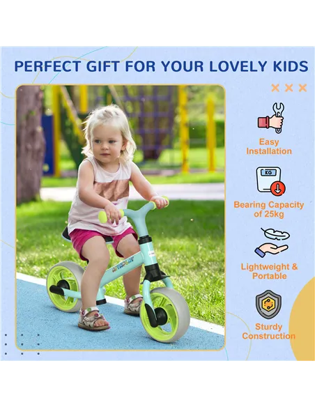 AIYAPLAY 8" Balance Bike, Lightweight Training Bike for Children, with Adjustable Seat, EVA Wheels, Easy installation - Green