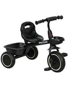AIYAPLAY Kids Trike for 2-5 Years with Adjustable Seat, Pedal, Baskets, Black