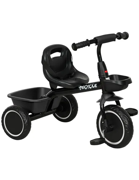 AIYAPLAY Kids Trike for 2-5 Years with Adjustable Seat, Pedal, Baskets, Black