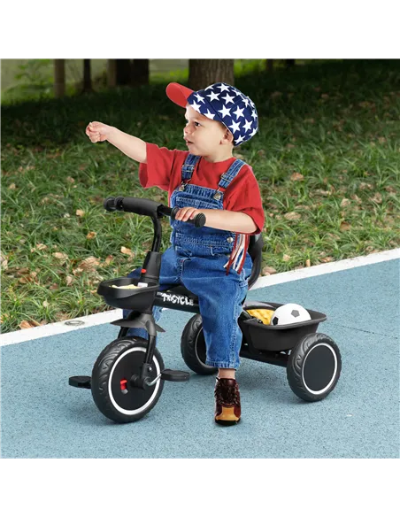 AIYAPLAY Kids Trike for 2-5 Years with Adjustable Seat, Pedal, Baskets, Black