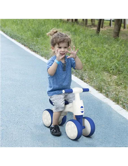 AIYAPLAY Balance Bike for Ages 18-36 Months, with Anti-Slip Handlebars, Four Wheels, No Pedal - Blue