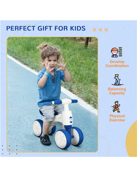 AIYAPLAY Balance Bike for Ages 18-36 Months, with Anti-Slip Handlebars, Four Wheels, No Pedal - Blue