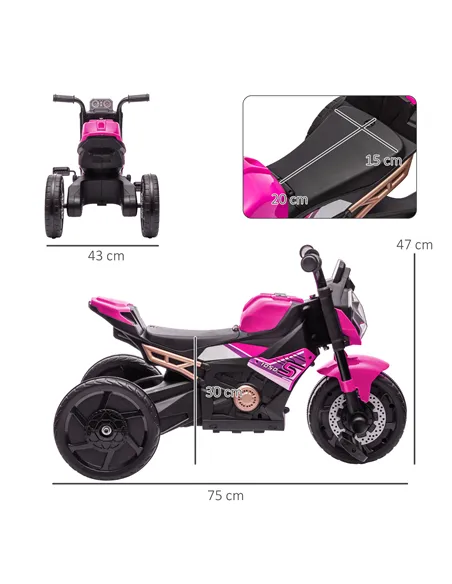 AIYAPLAY Motorcycle Design, 3 in 1 Toddler Trike, Sliding Car, Balance Bike with Headlight, Music, Horn, Pink