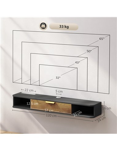 HOMCOM 120 cm Floating TV Stand with Storage - Charcoal Grey