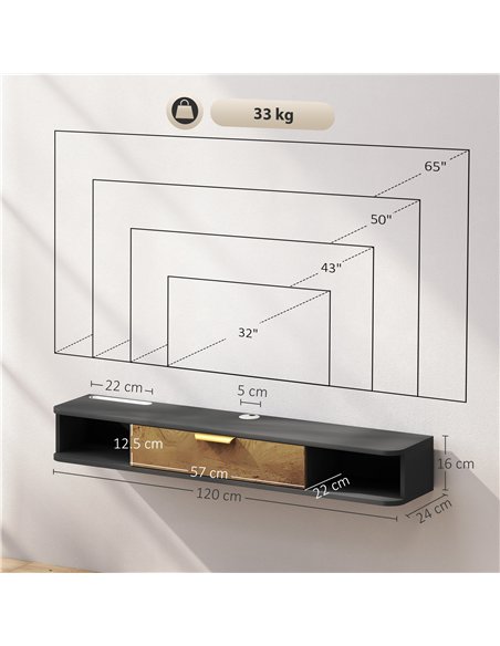 HOMCOM 120 cm Floating TV Stand with Storage - Charcoal Grey