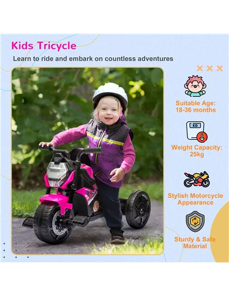 AIYAPLAY Motorcycle Design, 3 in 1 Toddler Trike, Sliding Car, Balance Bike with Headlight, Music, Horn, Pink