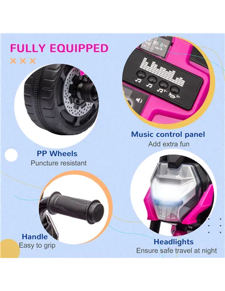 AIYAPLAY Motorcycle Design, 3 in 1 Toddler Trike, Sliding Car, Balance Bike with Headlight, Music, Horn, Pink