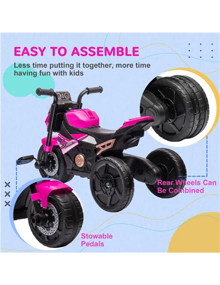 AIYAPLAY Motorcycle Design, 3 in 1 Toddler Trike, Sliding Car, Balance Bike with Headlight, Music, Horn, Pink