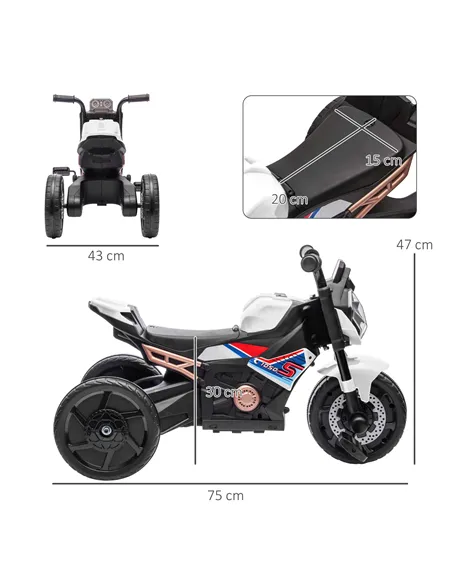 AIYAPLAY Motorcycle Design, 3 in 1 Toddler Trike, Sliding Car, Balance Bike with toy safety light, Music, Horn, White