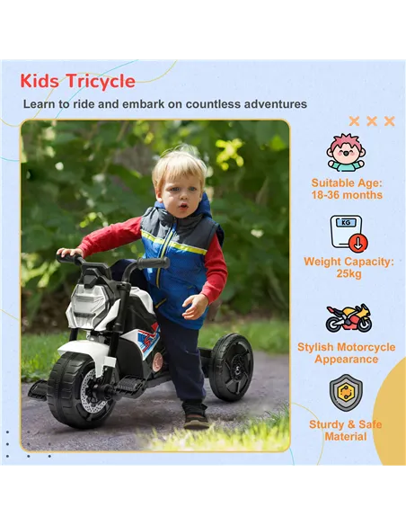 AIYAPLAY Motorcycle Design, 3 in 1 Toddler Trike, Sliding Car, Balance Bike with toy safety light, Music, Horn, White